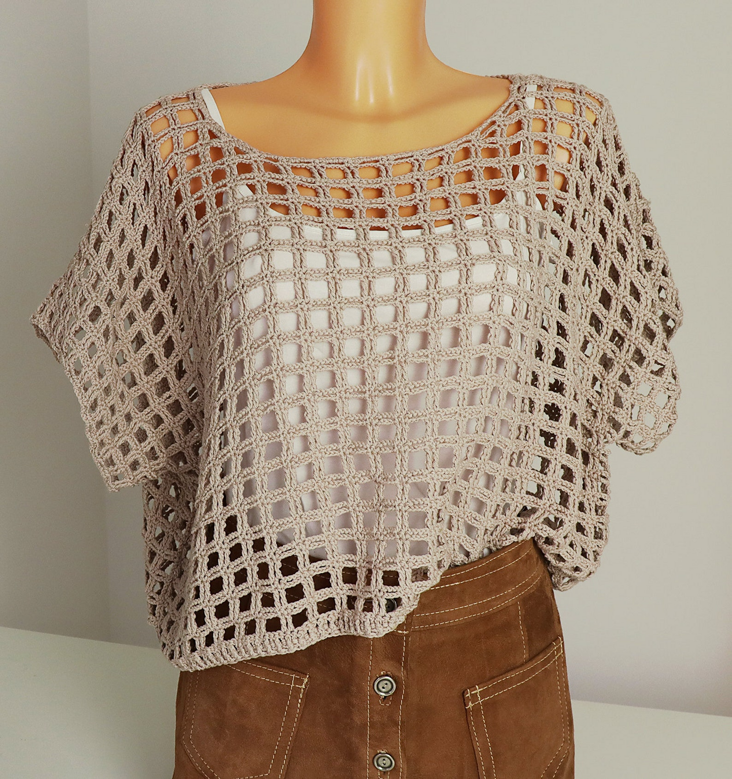 Adjustable Summer Crochet Top – Seamless Fit, Elegant Drape (Sizes S–XXL)